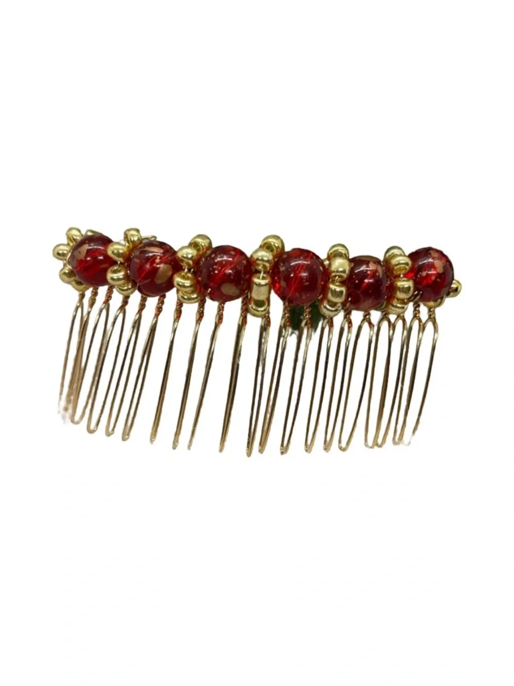 Gold-Tone Hair Comb with Red Beads FINAL PRICE DROP